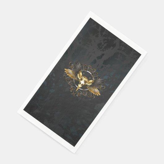 Golden Bird Skull auf schwarzem Hintergrund Serviette (Ecke)