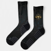 Golden Bird Skull auf schwarzem Hintergrund Socken (Links)