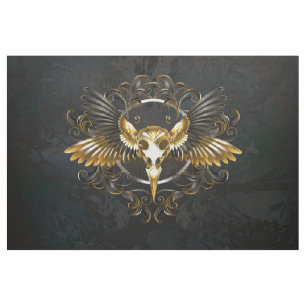 Golden Bird Skull auf schwarzem Hintergrund Stoff