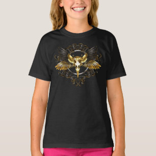 Golden Bird Skull auf schwarzem Hintergrund T-Shirt