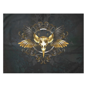 Golden Bird Skull auf schwarzem Hintergrund Tischdecke