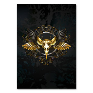 Golden Bird Skull auf schwarzem Hintergrund Tischnummer
