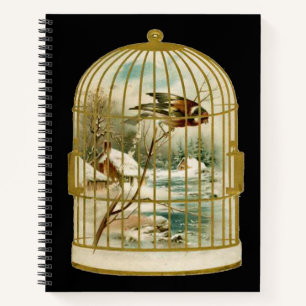 Golden Birdcage Cabin Snow Stream Bird Innen Notizblock