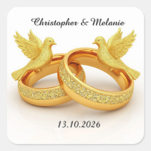 Golden Birds Embracing in eleganter künstlerischer Quadratischer Aufkleber
