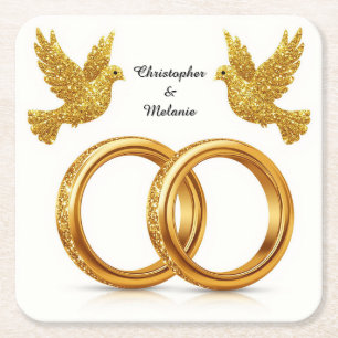 Golden Birds Embracing in eleganter künstlerischer Rechteckiger Pappuntersetzer