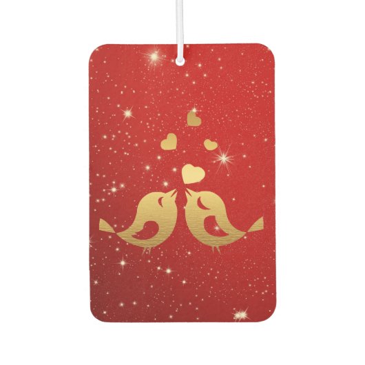 Golden Birds Hearts Red Shiny Schöne Rustikale Autolufterfrischer (Vorderseite)