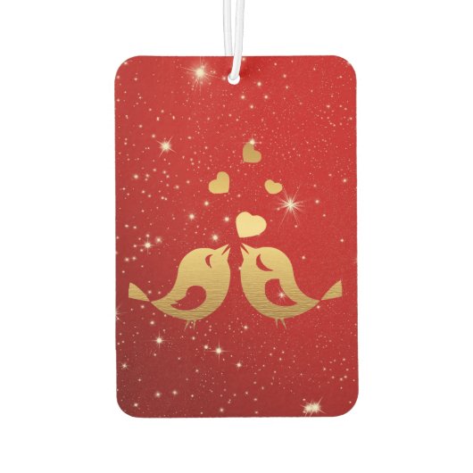 Golden Birds Hearts Red Shiny Schöne Rustikale Autolufterfrischer (Rückseite)