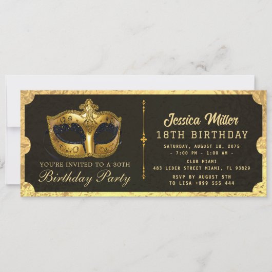 Golden birthday Party Ticket Invitation Einladung (Vorderseite)