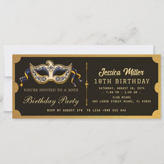 Golden birthday Party Ticket Invitation Einladung (Vorderseite)
