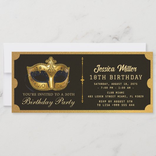 Golden birthday Party Ticket Invitation Einladung (Vorderseite)
