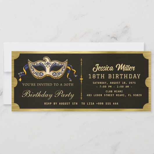 Golden birthday Party Ticket Invitation Einladung (Vorderseite)