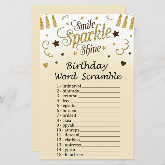 Golden Birthday Word Scramble Game (Vorne/Hinten)