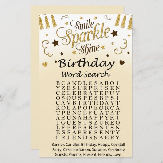 Golden Birthday Word Search Game (Vorne/Hinten)