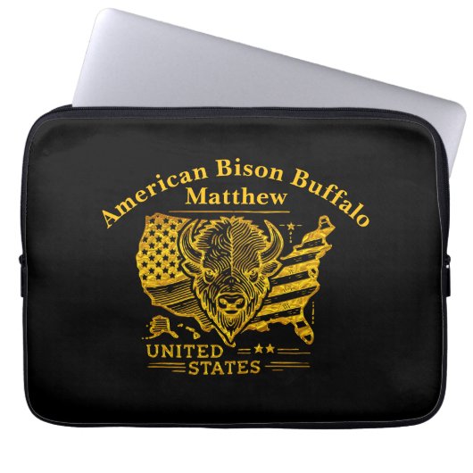 Golden Bison Illustration mit US-Karte und -Flagge Laptopschutzhülle (Vorderseite)
