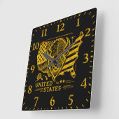 Golden Bison Illustration mit US-Karte und -Flagge Quadratische Wanduhr (Winkel)