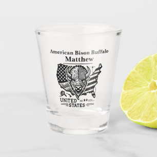 Golden Bison Illustration mit US-Karte und -Flagge Schnapsglas