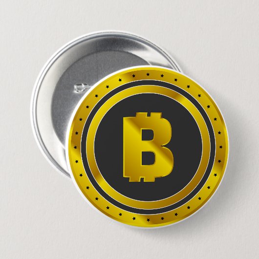 Golden Bitcoin Symbol Digital Currency Button (Vorne & Hinten)
