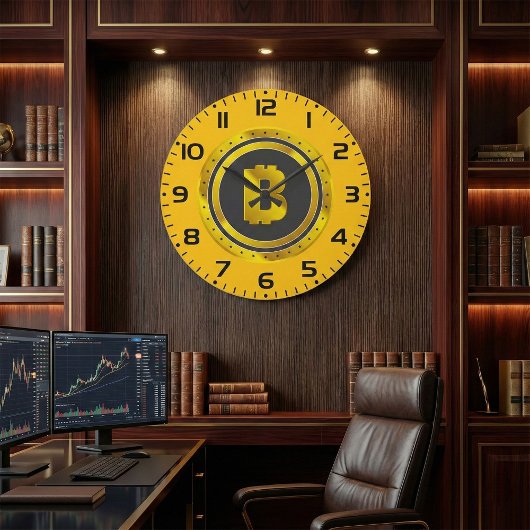 Golden Bitcoin Symbol Digital Currency Große Wanduhr