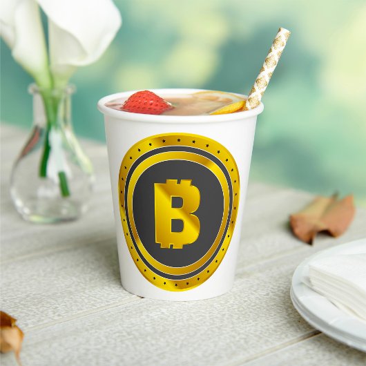 Golden Bitcoin Symbol Digital Currency Pappbecher