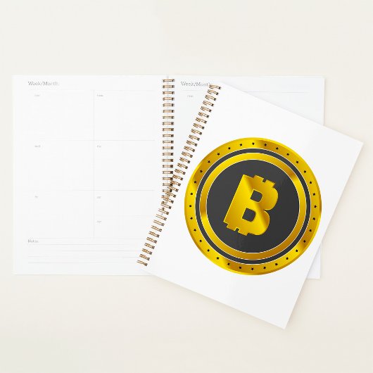 Golden Bitcoin Symbol Digital Currency Planer