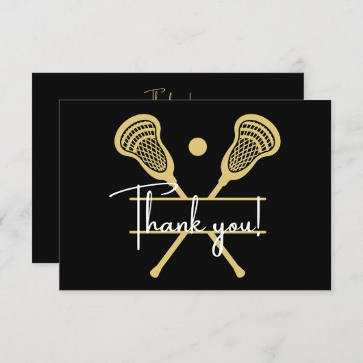 Golden Black and White Lacrosse Sports Dankeskarte (Vorne/Hinten)