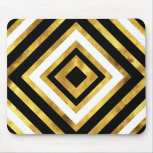 Golden Black and White Water color Diamond Geometr Mousepad