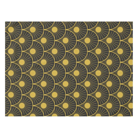 Golden-Black Art Deco Sun Muster Tischdecke (Vorderseite (Horizontal))