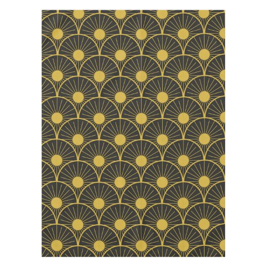 Golden-Black Art Deco Sun Muster Tischdecke (Vorderseite)