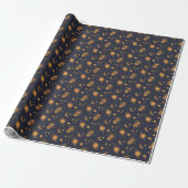 Golden black celestial sun moon galaxy pattern geschenkpapier (Ungerollt)