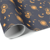 Golden black celestial sun moon galaxy pattern geschenkpapier (Rolleneckpunkt)