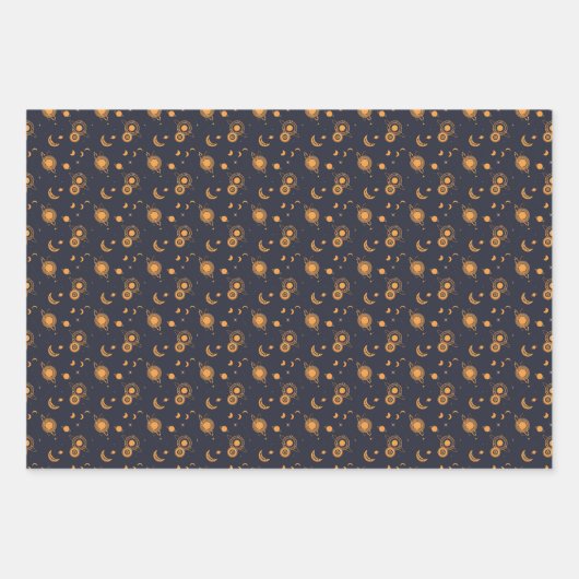 Golden black celestial sun moon galaxy pattern geschenkpapier set (Vorderseite 3)