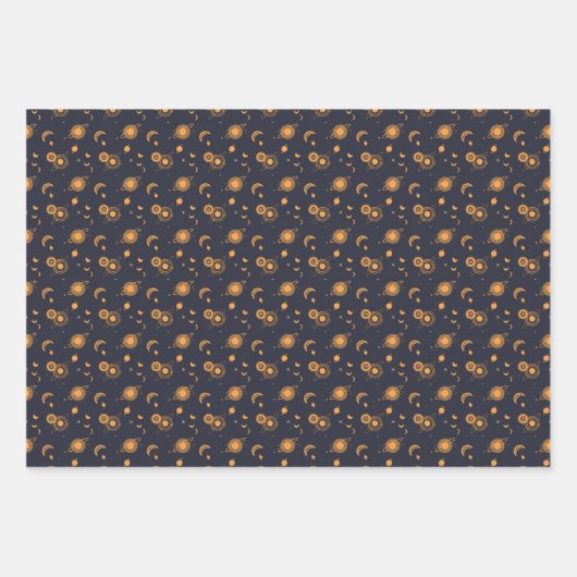 Golden black celestial sun moon galaxy pattern geschenkpapier set (Vorderseite)