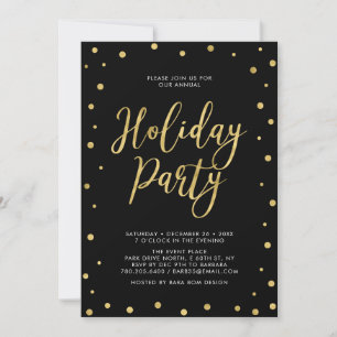Golden & Black Chic Confetti Corporate Holiday Par Einladung