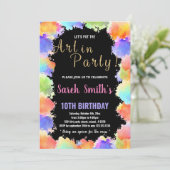 Golden Black Colors Paint Birthday Einladungen (Stehend Vorderseite)