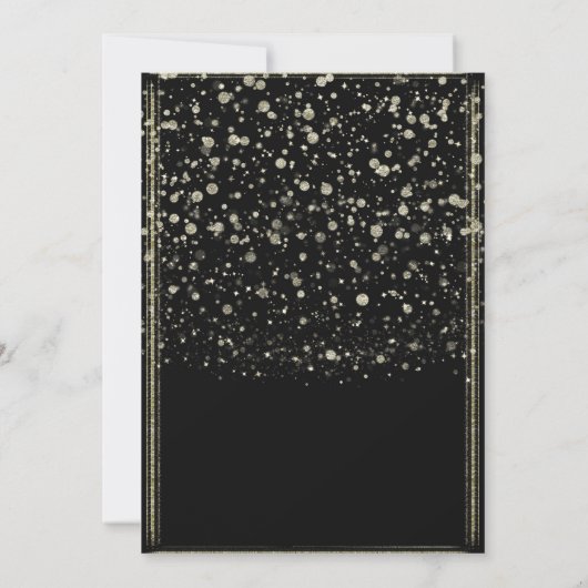 Golden & Black Confetti Spritzer Einladung (Rückseite)