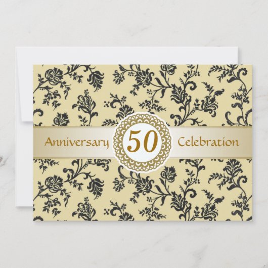 Golden Black Damask, 50. Hochzeitstag Einladung (Vorderseite)