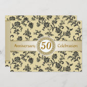 Golden Black Damask, 50. Hochzeitstag Einladung (Vorne/Hinten)