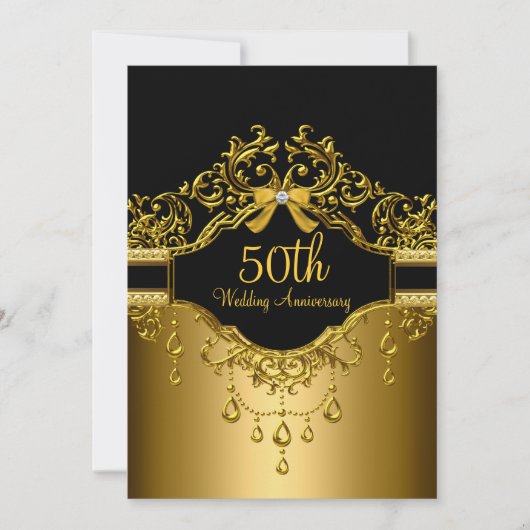 Golden & Black Damask 50 Jahre Einladung (Vorderseite)