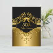 Golden & Black Damask 50 Jahre Einladung (Stehend Vorderseite)
