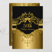 Golden & Black Damask 50 Jahre Einladung (Vorne/Hinten)