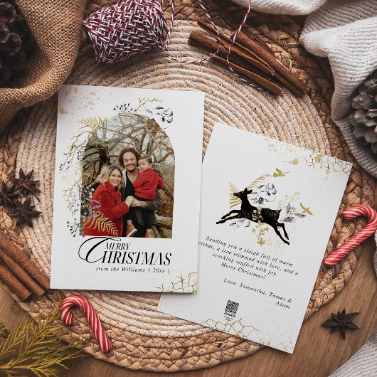 Golden & Black Floral Boho Arch Foto Weihnachten