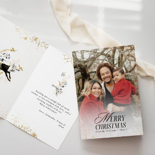 Golden & Black Floral Boho Arch Foto Weihnachten Karte