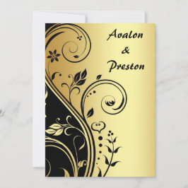 Golden & Black Floral Scroll Hochzeit Einladung