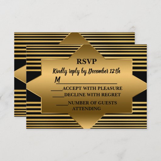 Golden Black Geometric Elegante RSVP Karte (Vorne/Hinten)