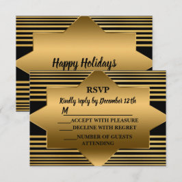 Golden Black Geometric Elegante RSVP Karte