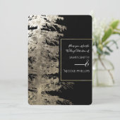 Golden & Black Glam Pine Tree Rustikale Wald Hochz Einladung (Stehend Vorderseite)