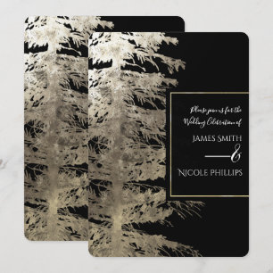 Golden & Black Glam Pine Tree Rustikale Wald Hochz Einladung