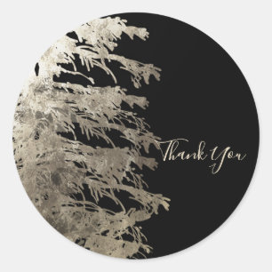 Golden & Black Glam Pine Tree Rustikale Wald Hochz Runder Aufkleber