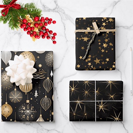 Golden Black Golden Wrapping Paper Sheets Set 7 Geschenkpapier Set