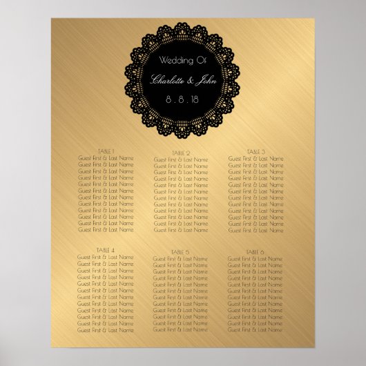 Golden Black Lace Circle Wedding Chart Poster (Vorne)